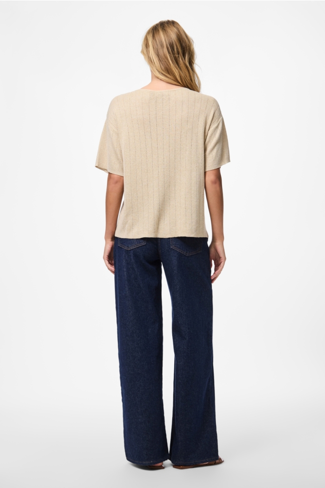 PCSALIMA SS O-NECK KNIT TOP FC 17160197 Sandshell/Gold lurex
